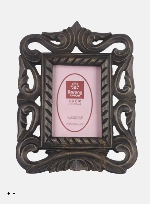 Black Carved Wooden Photo Frame 4x6 in
